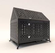 Heavy Duty Dog Crate 45 Inch Indestructible Pet Dog Cage Crate Kennel With Roof Top 2 Doors Removable Trays