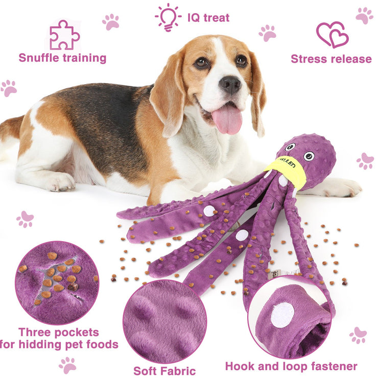 Interactive dog toy: snuffle, chew, puzzle, slow feed, plush fun