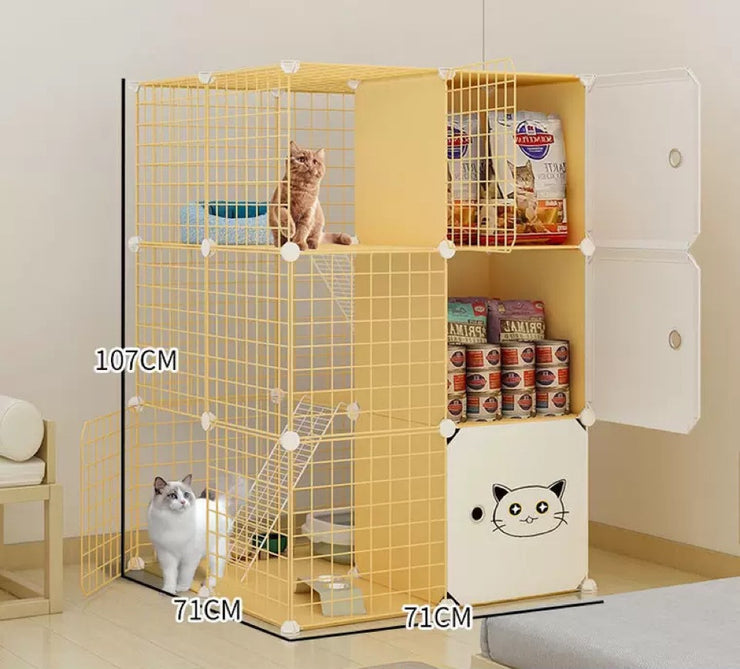 Cat Cage Villa Yellow Log Color Pet Free Assembly