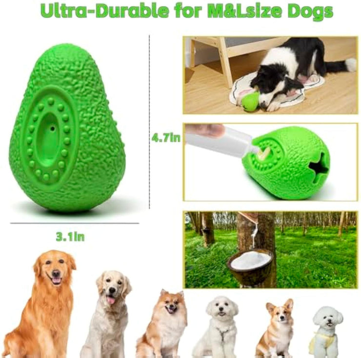 "Indestructible rubber chew toy for all dog sizes, safe play