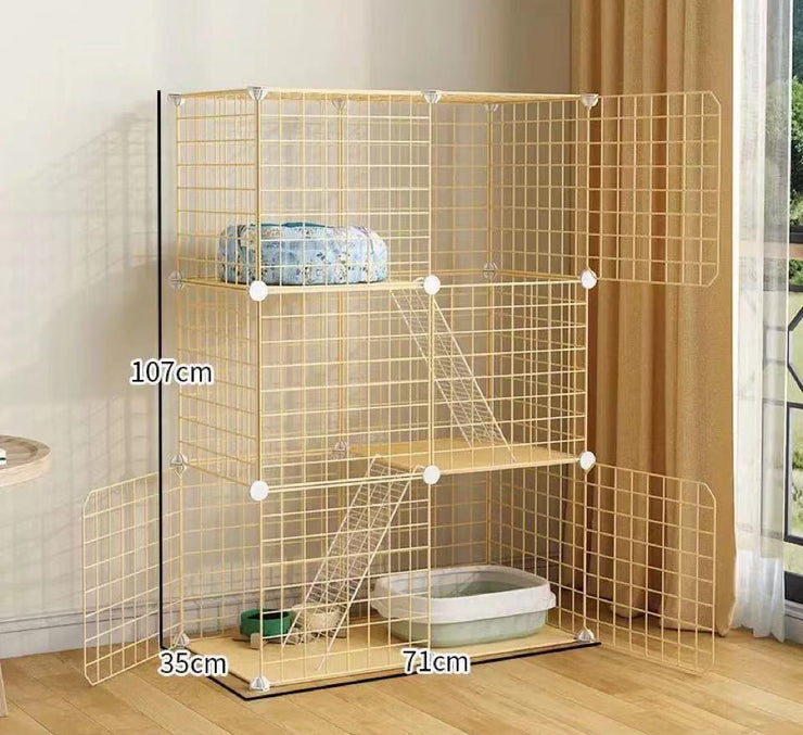 Cat Cage Villa Yellow Log Color Pet Free Assembly