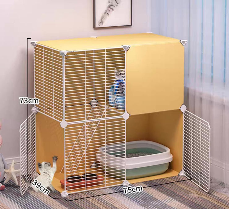 Cat Cage Villa Yellow Log Color Pet Free Assembly