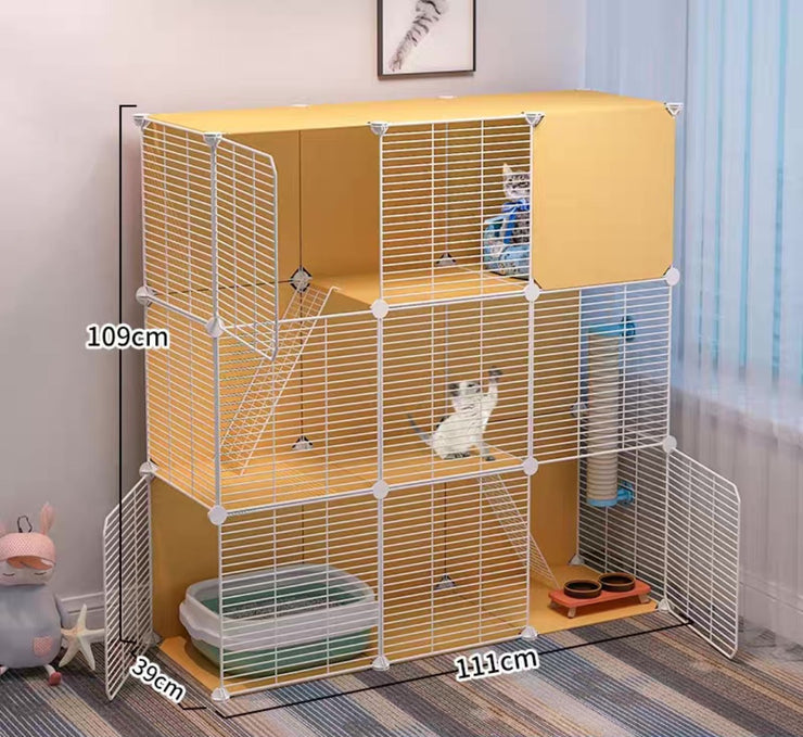 Cat Cage Villa Yellow Log Color Pet Free Assembly