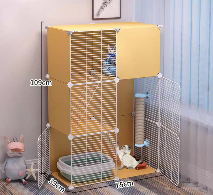 Cat Cage Villa Yellow Log Color Pet Free Assembly