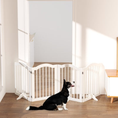 27.6 Height Tall Freestanding Pet Gate, 4 Panels Foldable Dog Gate