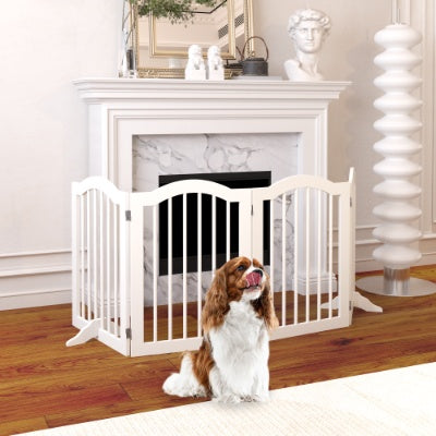 27.6 Height Tall Freestanding Pet Gate, 4 Panels Foldable Dog Gate