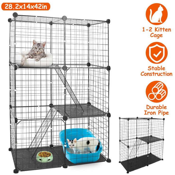 3 Tier Cat Playpen Cage Metal Indoor Cat House Detachable Kitten House