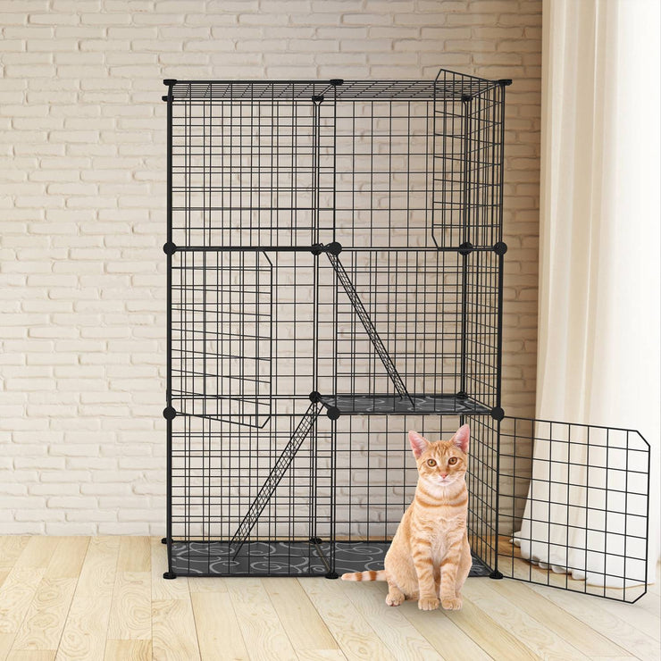 3 Tier Cat Playpen Cage Metal Indoor Cat House Detachable Kitten House