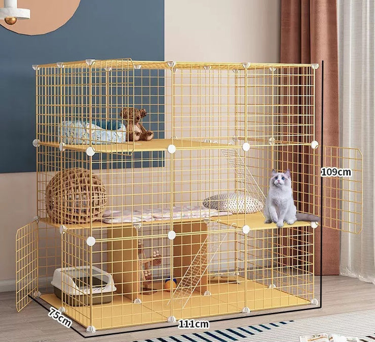 Cat Cage Villa Yellow Log Color Pet Free Assembly