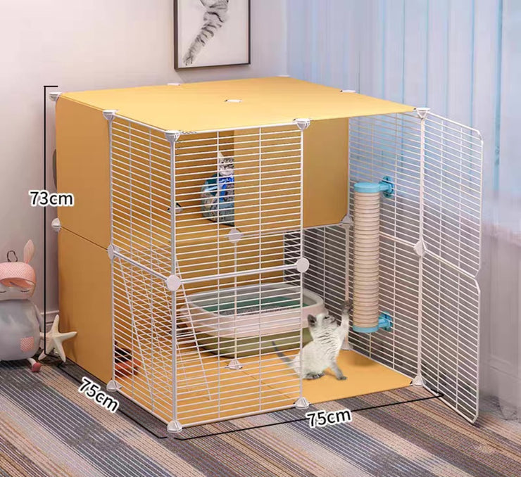 Cat Cage Villa Yellow Log Color Pet Free Assembly