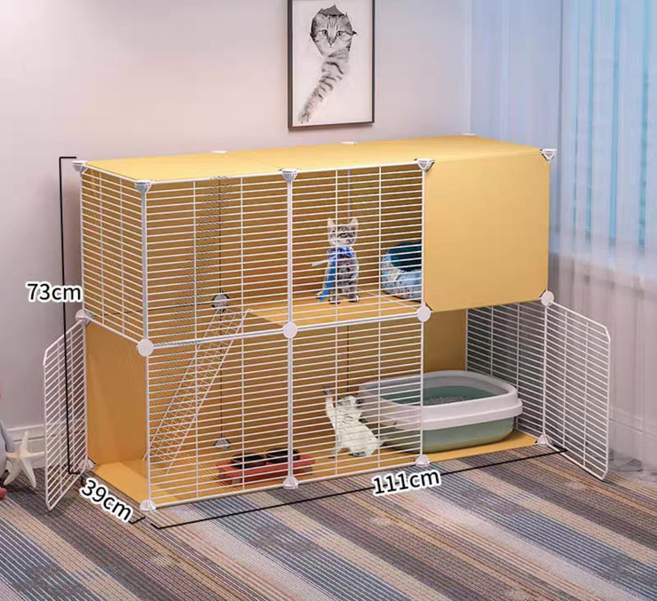 Cat Cage Villa Yellow Log Color Pet Free Assembly