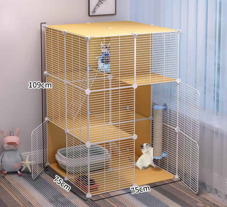 Cat Cage Villa Yellow Log Color Pet Free Assembly