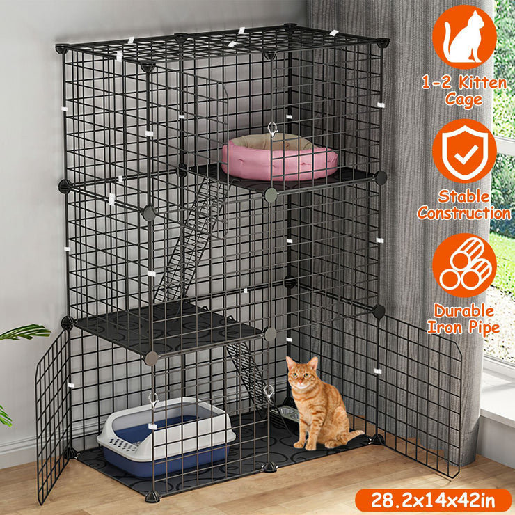 3 Tier Cat Playpen Cage Metal Indoor Cat House Detachable Kitten House