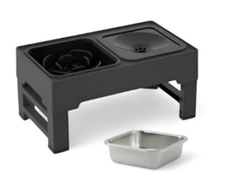Dog Double Bowls Stainless Stand Adjustable Height Pets Feeding Dish Bowl