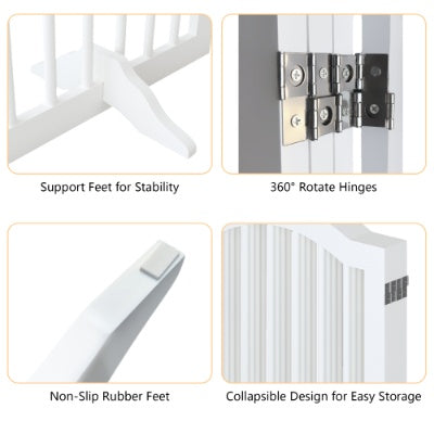 27.6 Height Tall Freestanding Pet Gate, 4 Panels Foldable Dog Gate