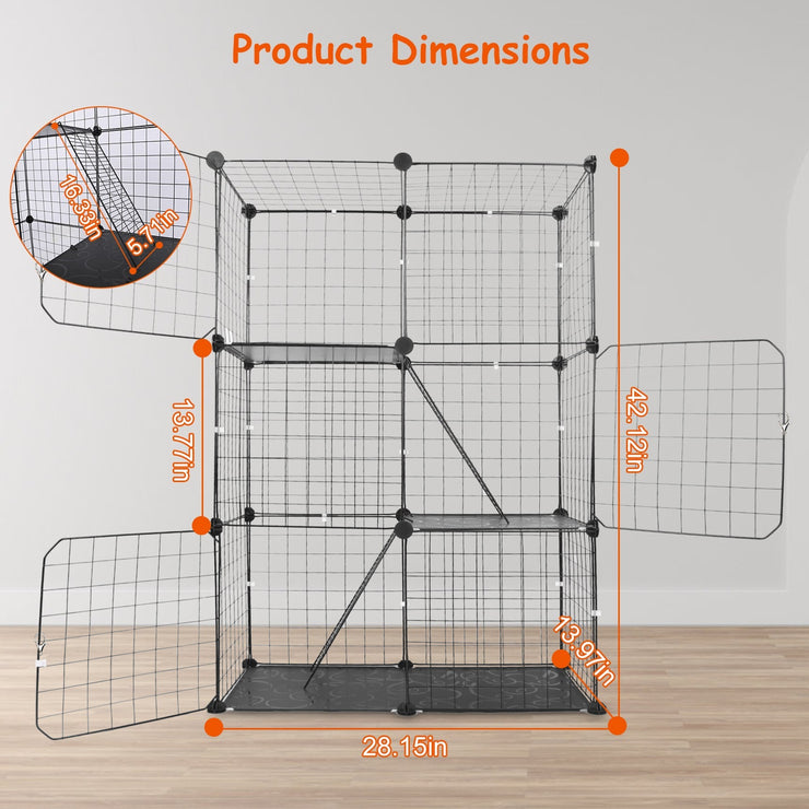 3 Tier Cat Playpen Cage Metal Indoor Cat House Detachable Kitten House