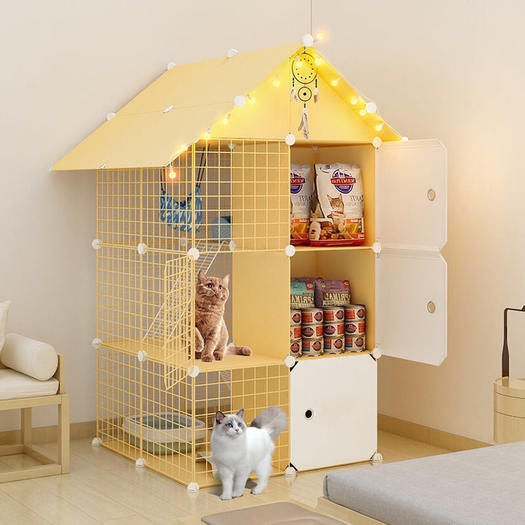 Cat Cage Villa Yellow Log Color Pet Free Assembly